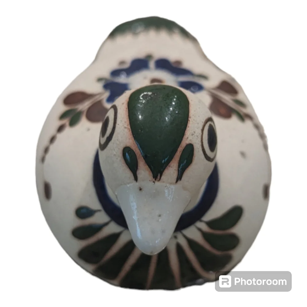 VTG Signed Mexican Pottery Duck Bird Folk Art Tonala Bird Figurine 6" - Picture 2 of 6